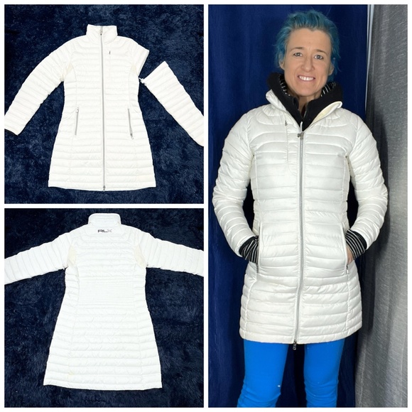 |•RALPH LAUREN•| Off White Convertible Down Thigh Length Jacket Size Small - Picture 1 of 16